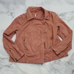 Free People Rosewood Linen Blend Moto Jacket
